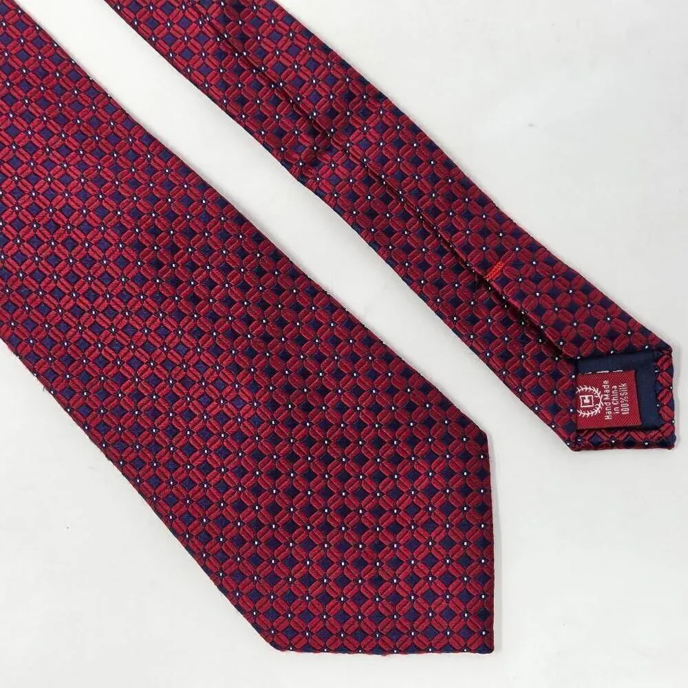 CHAPS RALPH LAUREN SILK TIE RED BLUE GEOMETRIC LUXURY SATIN 3.5